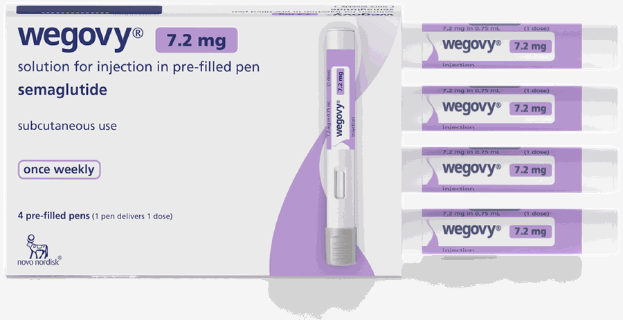 Wegovy 7.2mg, a pack of four single-dose pens